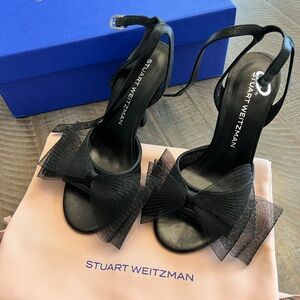 Stuart Weitzman Black Mesh Bow Heels